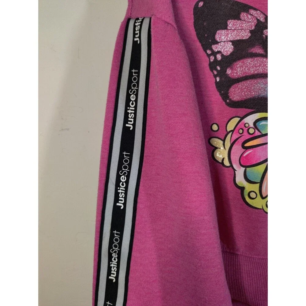 Justice Sport Girls Pink Butterfly Semi Crop Sweatshirt L (12-14)